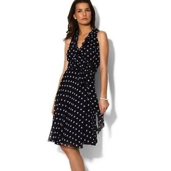 Ralph Lauren Navy Blue Wrap Ruffle Midi Dress 2 - Picture 6 of 6